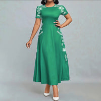 Women's Elegant Short Sleeve Maxi Dresses Casual Empire Waist Long Dress
