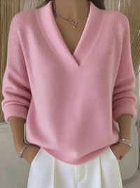 Soft Nuo V-neck Short Solid Color Long Sleeve Women's Sweater