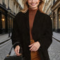 Women's Suede-Look Blazer Jacket, Classic V-Notch Lapel Button Front Coat, Machine Washable Versatile Casual Jacket