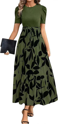 Floral Print Round Neck Exotic Vacation Style Elegant Dress