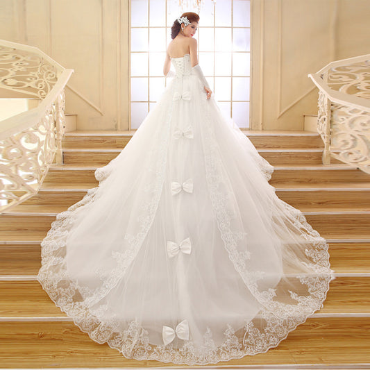 Long Tail Tube Top Lace Wedding Dress
