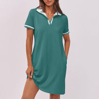 Women's Polo Dress Short Sleeve V Neck Casual Summer Mini Shirt Dress With Pockets