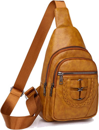 Sling Bag For Women, Multi Pockets CrossBody Bags, Purses Fanny Packs, Vegan Retro Leather Braiding Sling Backpack For Travel