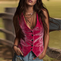 Bohemian Vintage Vest – Sleeveless V-Neck Button-Down Waistcoat