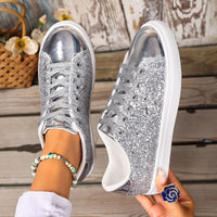Plus Size Sequined Front Lace-up Solid Color Plus Size Board Shoes