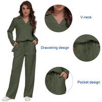 RONGTAI 2 Piece Outfits Sweatsuit For Women Casual Long Sleeve V Neck Pullover Tracksuit Solid Soft Comfy Tracksuits Set