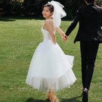 White Minimalist Suspender Women's Wedding Dress