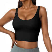 Women U Neck Tank Tops Built In Bra Basic Tank Top Fitted Sleeveless Undershirt Tank