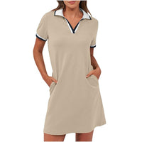 Women's Polo Dress Short Sleeve V Neck Casual Summer Mini Shirt Dress With Pockets