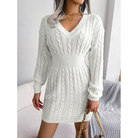 Women's 2025 Fall Winter V-Neck Bodycon Mini Sweater Dress Long Sleeve Pullover Knit Dress Casual & Sexy Tight Fit