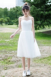 Minimal Strap Mori Bride Short Wedding Dress