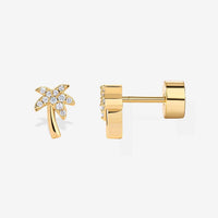 Design Feeling Electroplating 18K Gold Flower Zircon Ear Studs