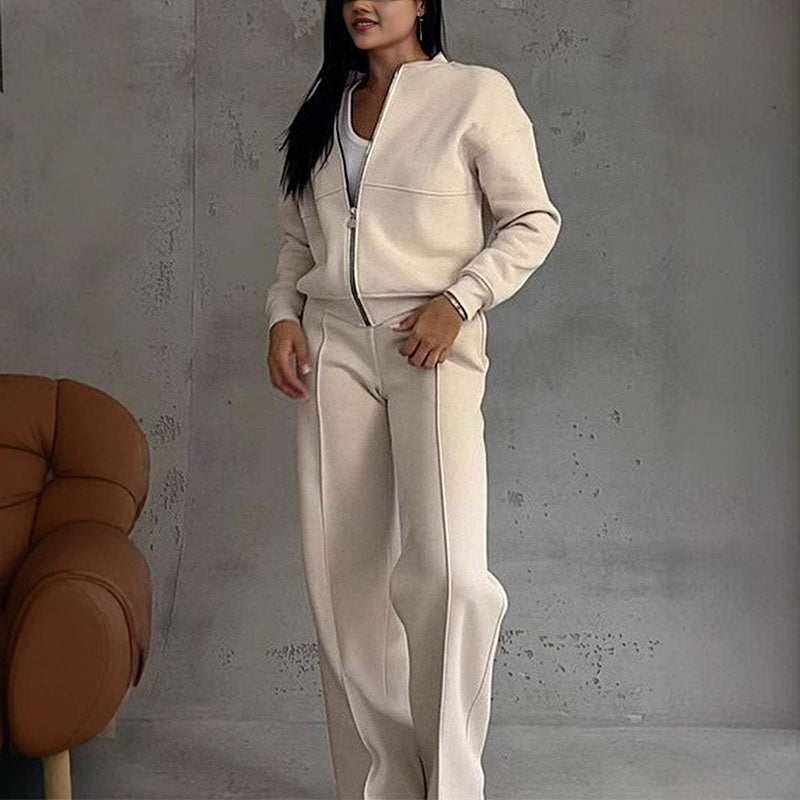 Women's 2 Piece Sweatsuit Set, 
 Zip Up Long Sleeve Sweatshirt Jacket And Wide Leg Sweatpants