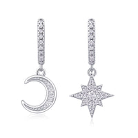 Star And Moon Interdependent - Fashionable Earrings And Stud Jewelry Set With Moissanite S925 Sterling Silver And Platinum-plated Diamonds