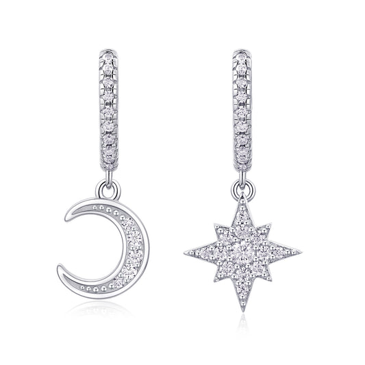 Star And Moon Interdependent - Fashionable Earrings And Stud Jewelry Set With Moissanite S925 Sterling Silver And Platinum-plated Diamonds