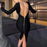 Midnight Allure Zipper-Back Bodycon Dress