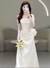 Off-shoulder Light Wedding Dress Bridal Simple Lace Dress