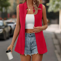 Women's Elegant Solid Sleeveless Vest Cardigan - Stand Collar Summer Outerwear