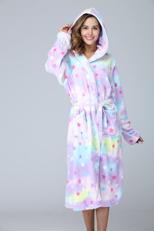 RONGTAI Ladies Long Fleece Bathrobe