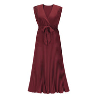 Women's Summer Maxi Dresses Elegant V Neck Ruffled Sleeves Empire Waist Pleated Flowy Wedding Guest Dress