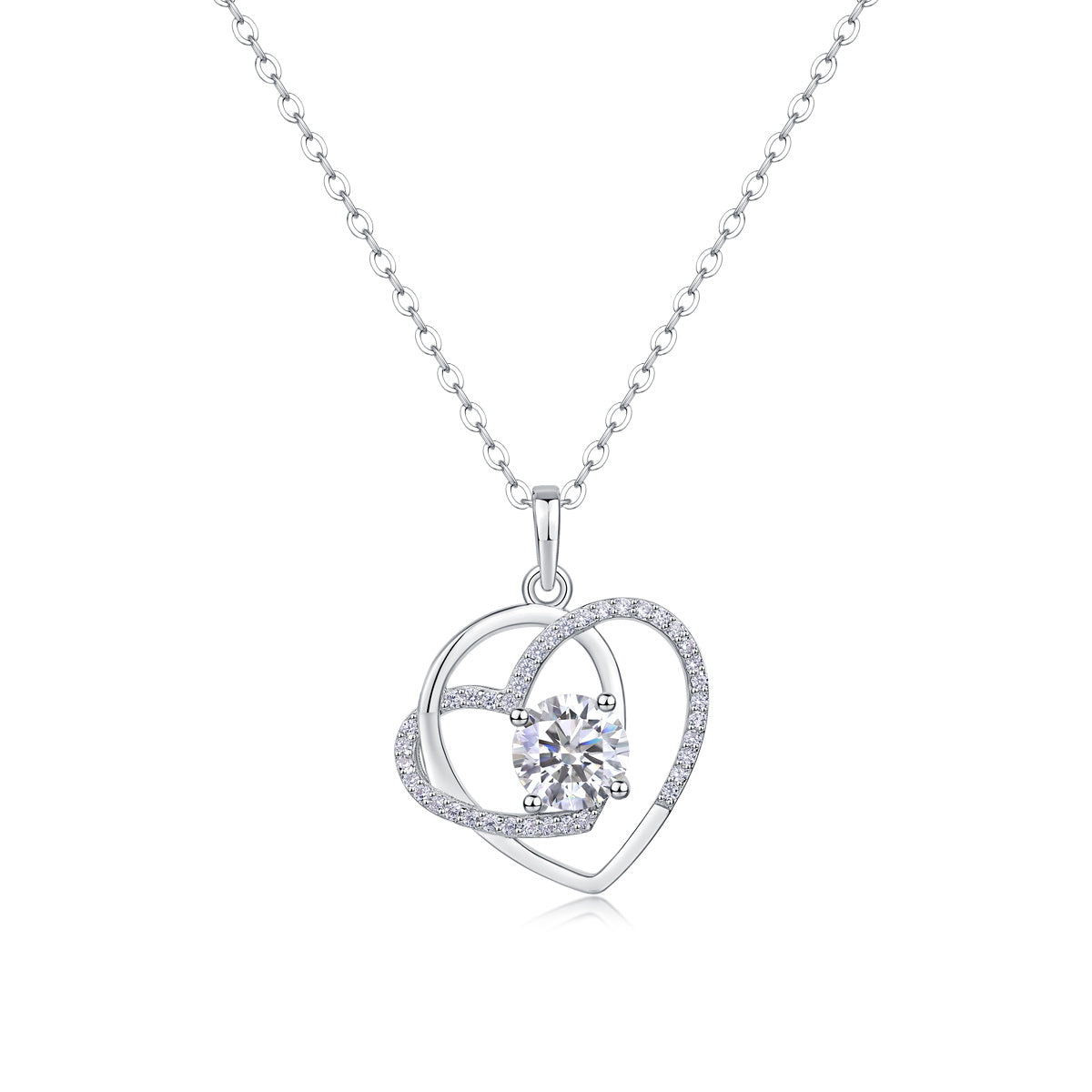Heart To Heart - A Fashionable And Luxurious Diamond Jewelry Pendant Set With 1-carat Moissan Diamond S925 Sterling Silver And Platinum Plating
