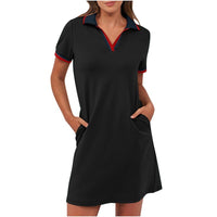 Women's Polo Dress Short Sleeve V Neck Casual Summer Mini Shirt Dress With Pockets