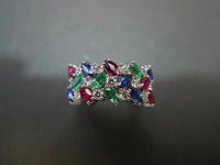 Colorful Horse Eye Zircon Three Rows Inlaid Personality Trendy Ladies Index Finger Ring