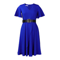 Women's Clothes Flared Sleeves Solid Color Plus Size Dress