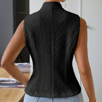 Women's Elegant Solid Color Stand Collar Sleeveless Vest - Ribbed & Button Detail Summer Casual Outerwear