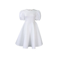 Women's Bubble Sleeves Wrapped Waist Large Swing Dress