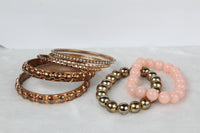 7-Piece Retro Burnished Gold Inlaid Rhinestones Bangle Bracelet Set