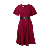 Women's Clothes Flared Sleeves Solid Color Plus Size Dress