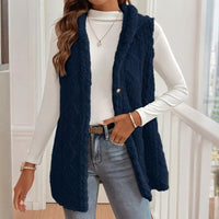 Women's Textured Sleeveless Hooded Vest, Button-Front Layering Piece For Fall & Winter Outfits