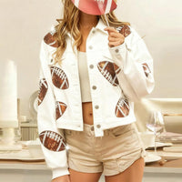 Women's Cropped Corduroy Jacket, Football Game Day Short Jacket With Button Front And Raw Hem For Fall Outfits