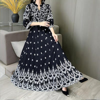 Women's Bohemian Embroidery V-neck Dress, Elegant 3 4 Sleeve A-line Swing Maxi Dress