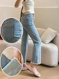 Jeans For Women, With Elastic And Lace Stitching, Micro Flared Jeans For Women In 2025, Small And Stylish Design, Light Blue Jeans For Women, Cropped Jeans For Women, Casual Pants For Women,