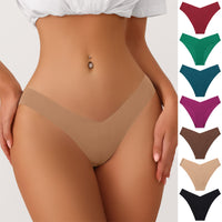 Seamless Ice Silk Underwear For Women With V-shaped Waistband. One-piece Pure Cotton Crotch Breathable Women's Briefs.