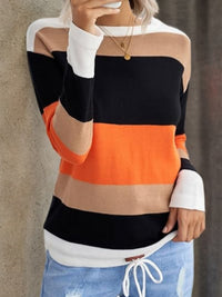 2025 Novel And Cute Style Round Neck Striped Women's Fashion Clothing Color Blocked Hoodie Autumn Sweater Women's Clothing