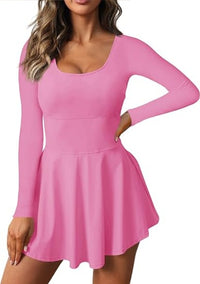 Women’s 2-in-1 Athletic Tennis & Golf Dress – Long Sleeve with Built-In Shorts