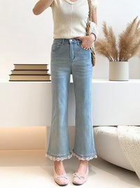 Jeans For Women, With Elastic And Lace Stitching, Micro Flared Jeans For Women In 2025, Small And Stylish Design, Light Blue Jeans For Women, Cropped Jeans For Women, Casual Pants For Women,
