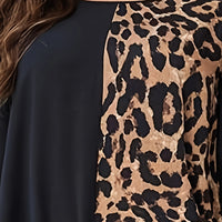 Womens Leopard Print Maxi Dresses Color Block Long Sleeve Dress Casual Summer Dresses